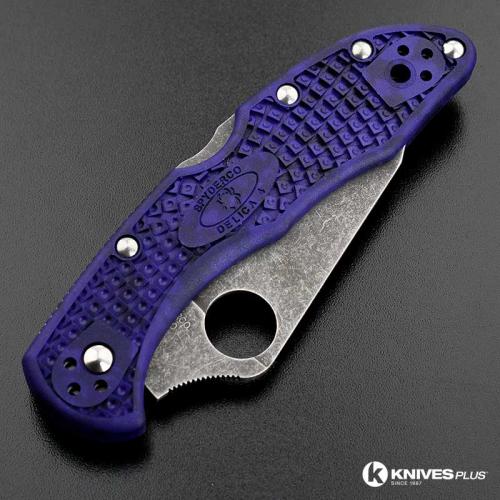 MODIFIED Spyderco Delica 4 - VG10 - Acid Stonewash - Regrind - Blurple Zome - Rit Dye Handle