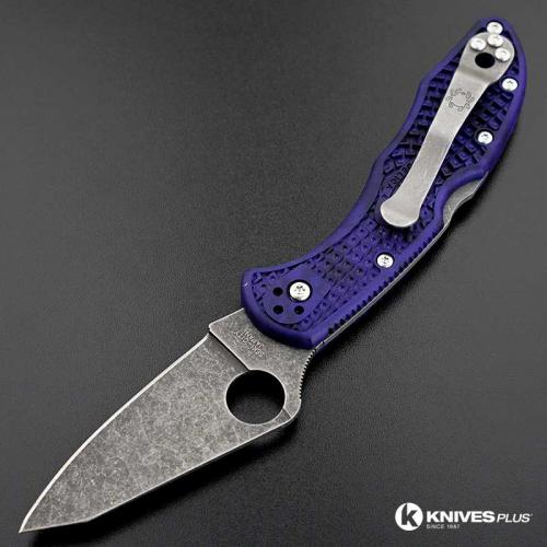 MODIFIED Spyderco Delica 4 - VG10 - Acid Stonewash - Regrind - Blurple Zome - Rit Dye Handle