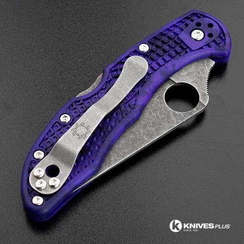 MODIFIED Spyderco Delica 4 - VG10 - Acid Stonewash - Blurple Zome - Rit Dye Handle