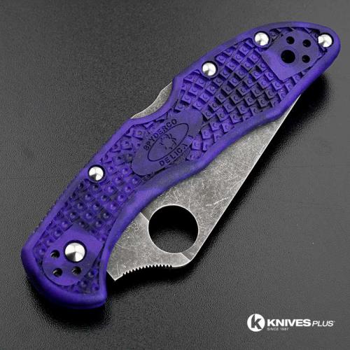 MODIFIED Spyderco Delica 4 - VG10 - Acid Stonewash - Blurple Zome - Rit Dye Handle