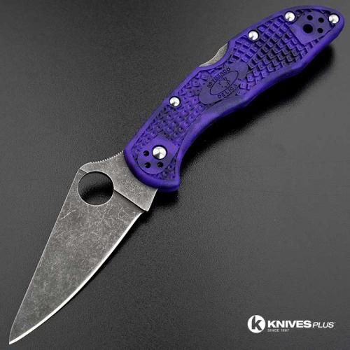 MODIFIED Spyderco Delica 4 - VG10 - Acid Stonewash - Blurple Zome - Rit Dye Handle