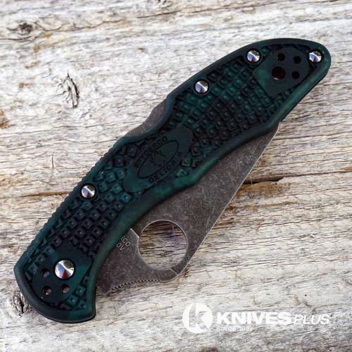 MODIFIED Spyderco Delica 4 - S30V - Acid Stonewash - Regrind - Forest Zome - Rit Dye Handle