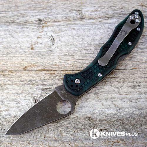 MODIFIED Spyderco Delica 4 - S30V - Acid Stonewash - Regrind - Forest Zome - Rit Dye Handle