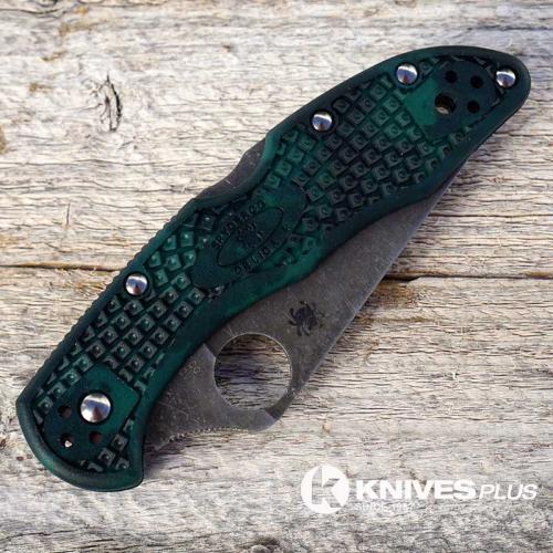 MODIFIED Spyderco Delica 4 - S30V - Acid Stonewash - Forest Zome - Rit Dye Handle