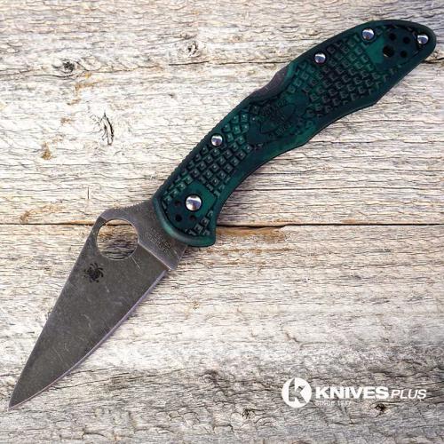 MODIFIED Spyderco Delica 4 - S30V - Acid Stonewash - Forest Zome - Rit Dye Handle