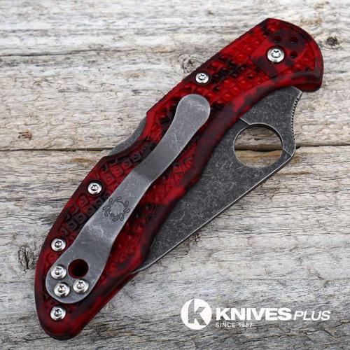 MODIFIED Spyderco Delica 4 - VG10 - Acid Stonewash - Regrind - Red and Black Zome - Rit Dye Handle