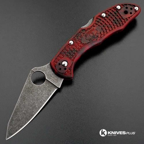 MODIFIED Spyderco Delica 4 - VG10 - Acid Stonewash - Regrind - Red and Black Zome - Rit Dye Handle