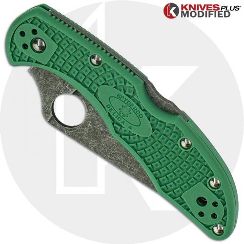 MODIFIED Spyderco Delica 4 - Acid Wash -  Green Handle/Green Backspacer