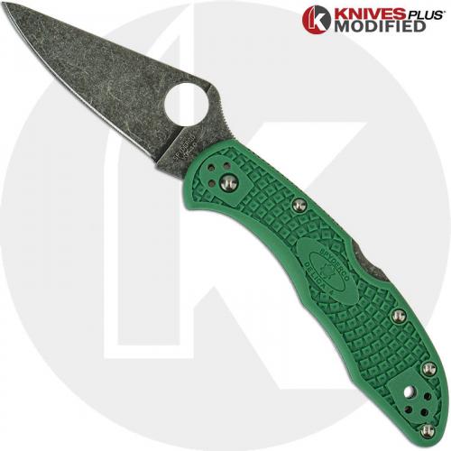 MODIFIED Spyderco Delica 4 - Acid Wash -  Green Handle/Green Backspacer