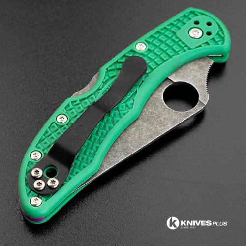 MODIFIED Spyderco Delica 4 - Acid Wash -  Green Handle/Purple Backspacer