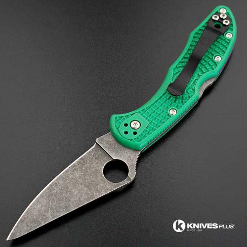 MODIFIED Spyderco Delica 4 - Acid Wash -  Green Handle/Purple Backspacer