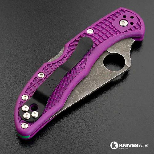 MODIFIED Spyderco Delica 4 - Acid Wash -  Purple Handle/Green Backspacer