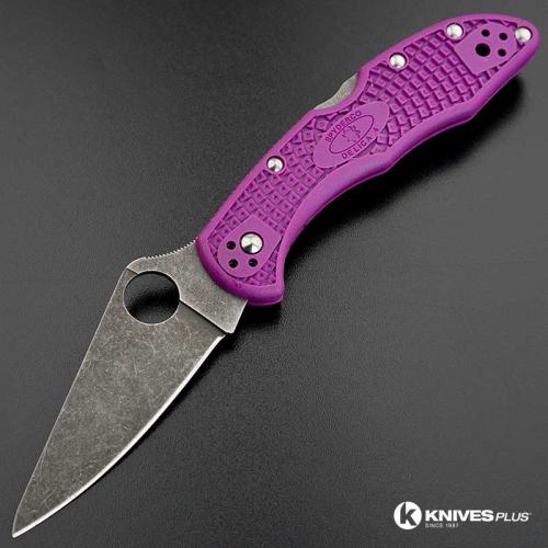 MODIFIED Spyderco Delica 4 - Acid Wash -  Purple Handle/Green Backspacer