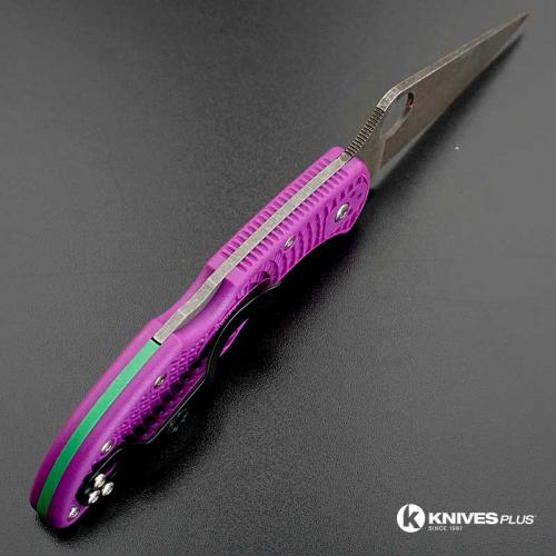 MODIFIED Spyderco Delica 4 - Acid Wash -  Purple Handle/Green Backspacer