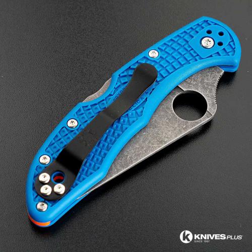 MODIFIED Spyderco Delica 4 - Acid Wash -  Blue Handle/Orange Backspacer