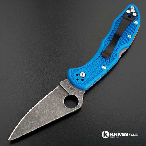 MODIFIED Spyderco Delica 4 - Acid Wash -  Blue Handle/Orange Backspacer