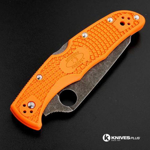 MODIFIED Spyderco Endura 4 - ACID WASH - REGRIND - Orange Handle/Black Backspacer