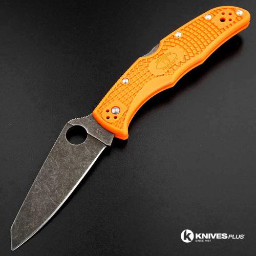 MODIFIED Spyderco Endura 4 - ACID WASH - REGRIND - Orange Handle/Black Backspacer