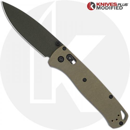 MODIFIED Benchmade Bugout 535 Knife + KP Desert Tan G10 Scales + KP Black Thumbstud & Standoffs + Cobalt Kinetics Green Cerakote