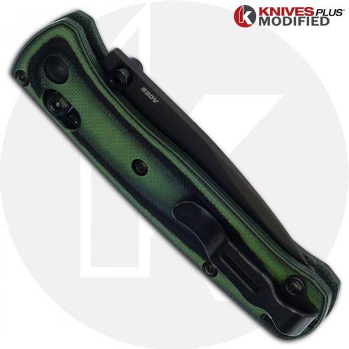 MODIFIED Benchmade Mini Bugout 533BK Knife + KP Contoured Black / Zombie Green G10 Scales