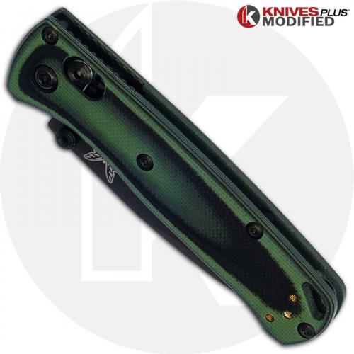 MODIFIED Benchmade Mini Bugout 533BK Knife + KP Contoured Black / Zombie Green G10 Scales