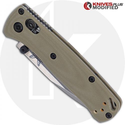 MODIFIED Benchmade Mini Bugout 533 Knife + KP Contoured Desert Tan G10 Scales + KP Black Thumbstud & Standoffs