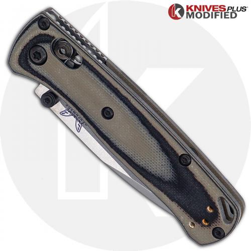 MODIFIED Benchmade Mini Bugout 533 Knife + KP Contoured Black / Desert Tan G10 Scales + KP Black Thumbstud & Standoffs