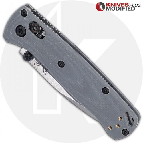 MODIFIED Benchmade Mini Bugout 533 Knife + KP Contoured Grey G10 Scales + KP Black Thumbstud & Standoffs