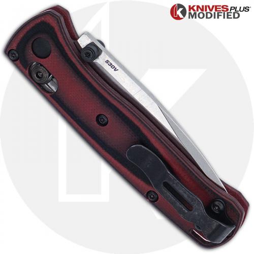 MODIFIED Benchmade Mini Bugout 533 Knife + KP Contoured Black / Red G10 Scales + KP Black Thumbstud & Standoffs