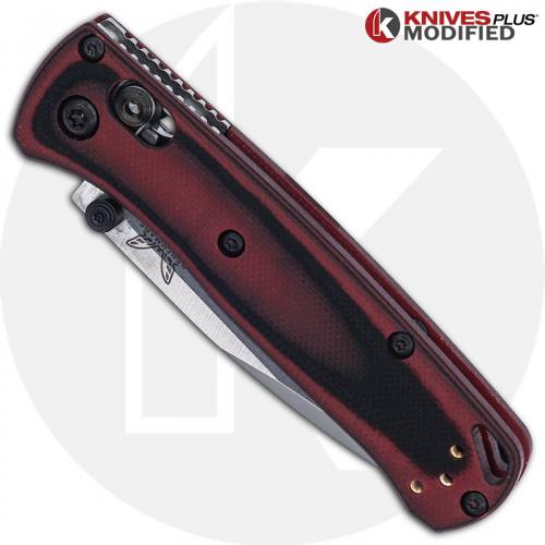 MODIFIED Benchmade Mini Bugout 533 Knife + KP Contoured Black / Red G10 Scales + KP Black Thumbstud & Standoffs