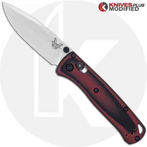 MODIFIED Benchmade Mini Bugout 533 Knife + KP Contoured Black / Red G10 Scales + KP Black Thumbstud & Standoffs