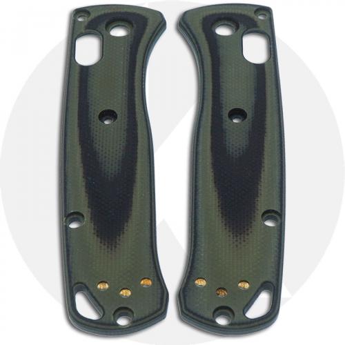KP Custom G10 Scales for Benchmade Mini Bugout Knife - Black / OD Green - Contoured - Smooth Surface