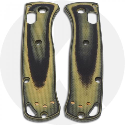 KP Custom G10 Scales for Benchmade Mini Bugout Knife - Black / Chrome Yellow - Contoured - Smooth Surface