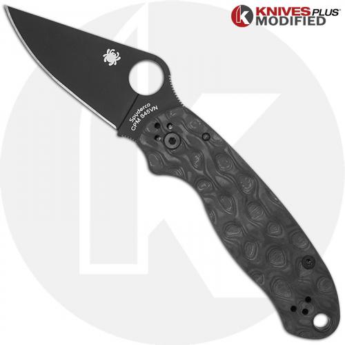 MODIFIED Spyderco Para 3 Black DLC Knife + KP Damascus Pattern Carbon Fiber Scales