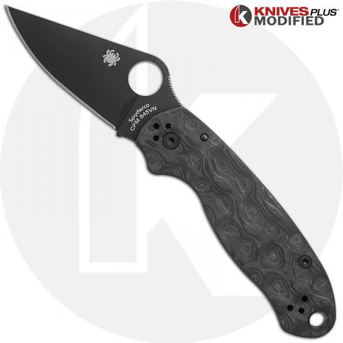 MODIFIED Spyderco Para 3 Black DLC Knife + KP Damascus Pattern Carbon Fiber Scales