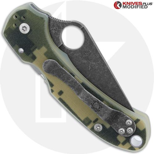 MODIFIED Spyderco Para 3 Knife ACID WASH Blade Camo G10 + AWT Skinny Cut