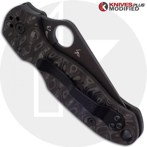 MODIFIED Spyderco Para 3 Black DLC Knife + KP Damascus Pattern Carbon Fiber Scales