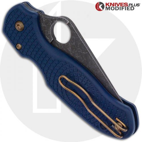 MODIFIED Spyderco Para 3 SPY27 Knife - Acid Stonewash Blade - Heat Color Hardware