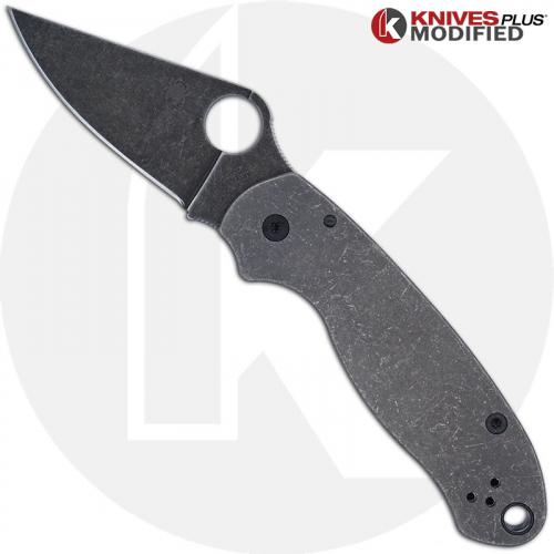 MODIFIED Spyderco Para 3 Maxamet Knife with Acid Stonewash + KP Titanium Blasted Tumbled Scales + KP All Black Hardware - The RHINO JR