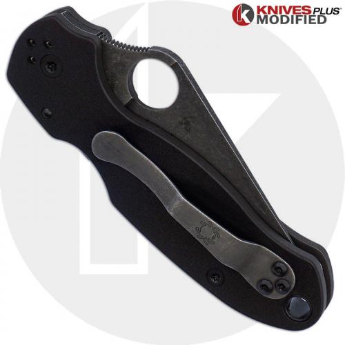 MODIFIED Spyderco Para 3 Knife with Acid Stonewash Blade + KP Black Anodized Titanium Scales + All Black Hardware