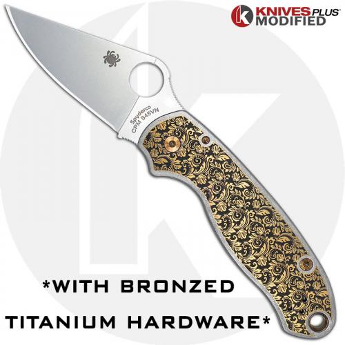 MODIFIED Spyderco Para 3 Knife + KP Titanium Floral Engraved Scales