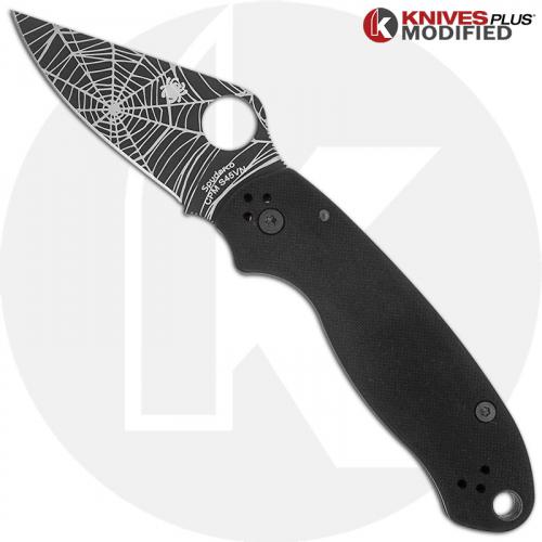 MODIFIED Spyderco Para 3 Knife - Black CPM S45VN Blade - Web Blade Engraving