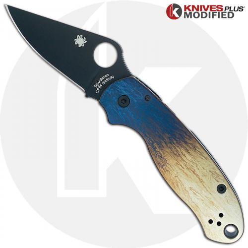 MODIFIED Spyderco Para 3 Black DLC Knife + KP Titanium Quasar Scales