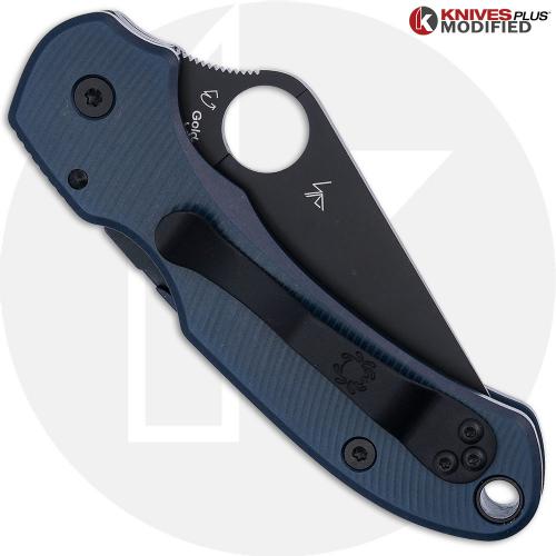 MODIFIED Spyderco Para 3 Knife DLC Blade + Exclusive AWT SKINNY Midnight Blue Type III Hard Coat Scales