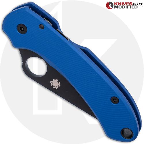 MODIFIED Spyderco Para 3 Black DLC Knife + AWT Agent SKINNY Cobalt Blue Scales