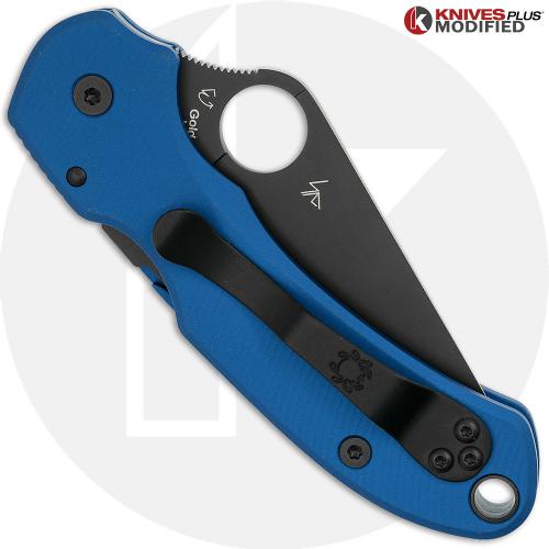 MODIFIED Spyderco Para 3 Black DLC Knife + AWT Agent SKINNY Cobalt Blue Scales