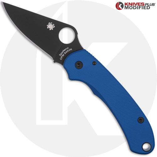 MODIFIED Spyderco Para 3 Black DLC Knife + AWT Agent SKINNY Cobalt Blue Scales