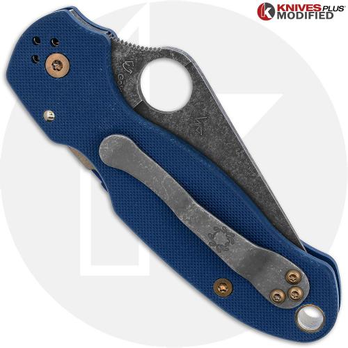 MODIFIED Spyderco Para 3 SPY27 Knife + Acid Stonewash Blade + Heat Colored Hardware & Liners