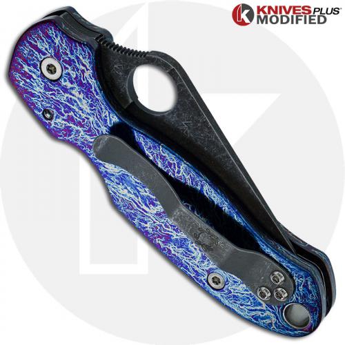 MODIFIED Spyderco Para 3 Knife with Acid Stonewash + KP Titanium Scales MAYHEM FINISH