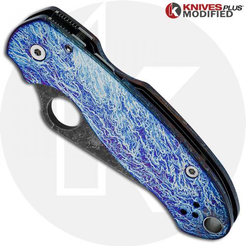 MODIFIED Spyderco Para 3 Knife with Acid Stonewash + KP Titanium Scales MAYHEM FINISH